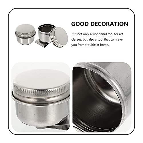 Wakauto Oil Pots Oil Paint Stainless Steel Container 2 Pcs Stainless Steel Painting Cup No Leakage Can Clip on Artist Paint Brush Washer Art with Lid Container - size: 4.5X4.2X3.5CM