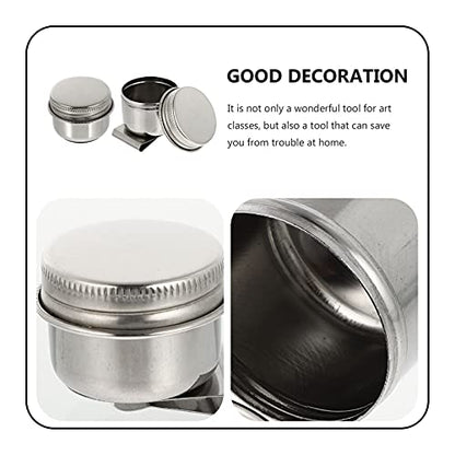 Wakauto Oil Pots Oil Paint Stainless Steel Container 2 Pcs Stainless Steel Painting Cup No Leakage Can Clip on Artist Paint Brush Washer Art with Lid Container - size: 4.5X4.2X3.5CM