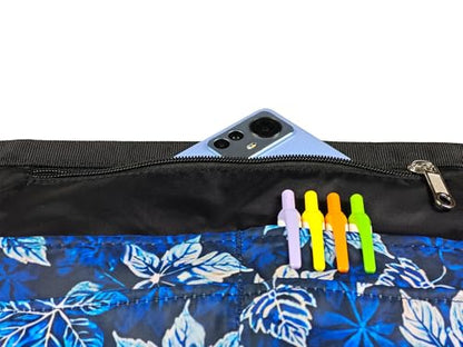 Waterproof Server Apron for Women with 5 Pockets,Quickly Put on and Take off Waitress Aprons,Work Apron for Bartender Barista - color: Blue Leaves