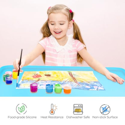 Silicone Painting Mat with Raised Sides, 24" x 16" Playdoh Art Mat | Food-Grade Silicone Art Mat for Crafts, Protects Table From Spills, Stains, Paint Mats for Clay, Jewelry-Making - color: Blue