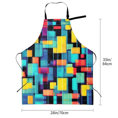 Round watercolor painting Heavy Duty Waterproof Apron with Pockets for AdultsResistant Grilling, Gardening, Painting - color: Square Geometry Diagram