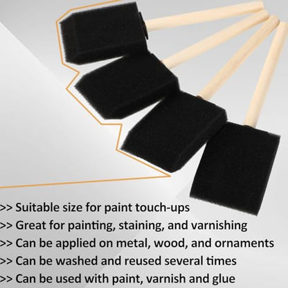Maxdot 100 Pack 2 Inch Foam Paint Brushes Bulk Foam Sponge Brushes with Wood Handle for Painting, Acrylics, Stains, Varnishes, Crafts