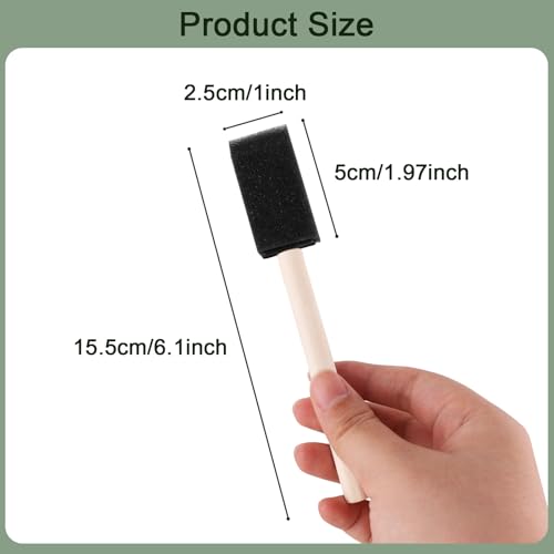 ZUFECY 60pc 1 inch Foam Brushes, Wood Handle Sponge Applicators for Staining, Varnishing, Crafts & DIY Projects (Wood/Plastic Surfaces)