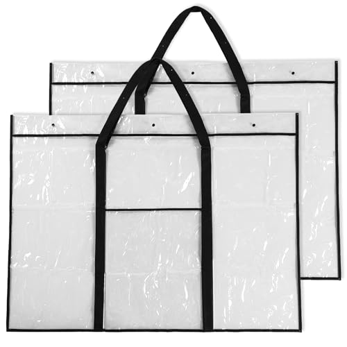 Windyun 2 Pack Large Poster Storage Bag 48" x 36" Bulletin Board Holder Art Portfolio Case PVC Art Portfolio Container Bulletin Board Storage Box with Pocket for Classroom Teacher Organization(Black) - color: Black, size: 48" X 36"