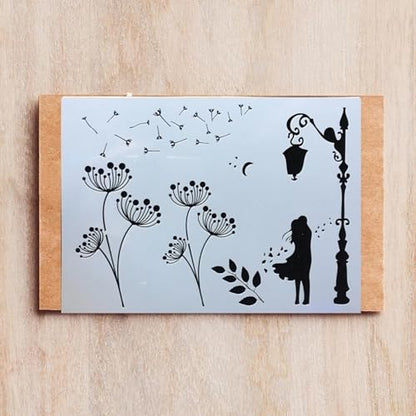 TIAMECH A4 Reusable Lover Street Light Stencil for Painting | Dandelion Layering Template, DIY Wall Art, Wood Furniture, Scrapbook & Crafts (8.3x11.7inch) - style: Lover Street Light