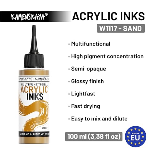 KAMENSKAYA Acrylic Inks for Artists - Sand Acrylic Ink, 3.38 Fl Oz (100 ml) - color: Sand