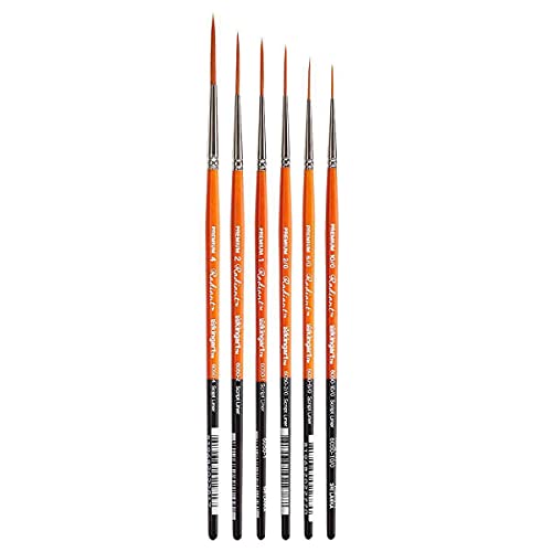 KINGART Premium 6 pc. Radiant 6050 Series Script Liner Artist Brush Set, Golden Synthetic Hair for Acrylic, Oil, Watercolor Painting, Short Handle, 6 Sizes: 10/0, 6/0, 2/0, 1, 2, 4 - size: Sizes 10/0, 6/0, 2/0, 1, 2, 4 (Set of 6)