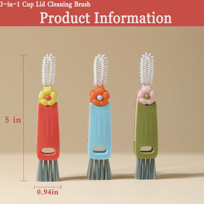 3 in 1 Cup Lid Cleaning Brush, Cup Lid Cleaning Brush Brush for Bottle Gap Tight Spaces, Lid Cleaning Brush 3 Pack Multifunctional Bottle Cleaning Tools