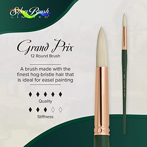 Silver Brush 1000-12 Grand Prix Premier Long Handle Hog Bristle Brush, Round, Size 12 - size: Size 12