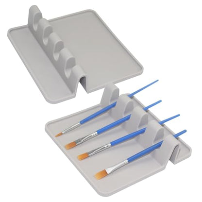 2 Packs Silicone Paint Brush Holder Paint Brush Stand Rest with 4 Slots Watercolor Oil Acrylic Painting