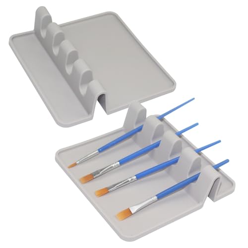 2 Packs Silicone Paint Brush Holder Paint Brush Stand Rest with 4 Slots Watercolor Oil Acrylic Painting