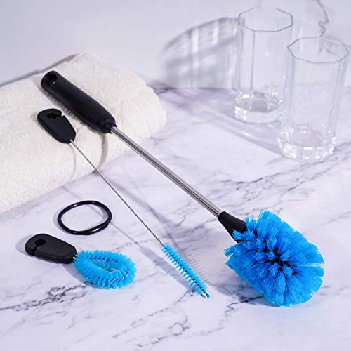 MOSOLAN 3-in-1 Stainless Steel Bottle Brush and Straw Cleaning Set, Long Handle Scrub Brush with Replaceable Head for Water Bottles, Glasswares, Mugs, Flasks, Tumblers, Vases, Round Head - style: Round Head