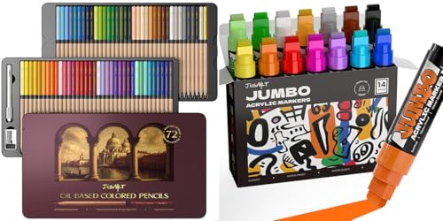 JusArt 72 Oil-Based Colored Pencil 14 Colors Jumbo Markers