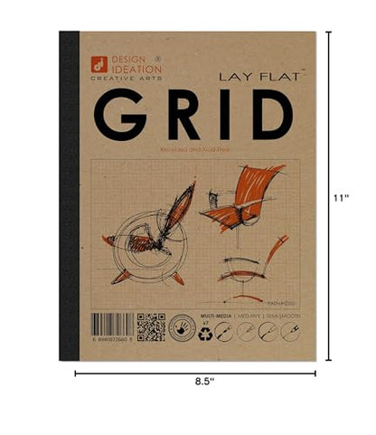Design Ideation Lay Flat Grid PAD. Removable Sheet. Premium Paper. Smart-Bind Reinforced Lay Flat Binding. Orange Grid. (8.5" X 11") LF-2550-LS (1 Book) - color: Orange Grid