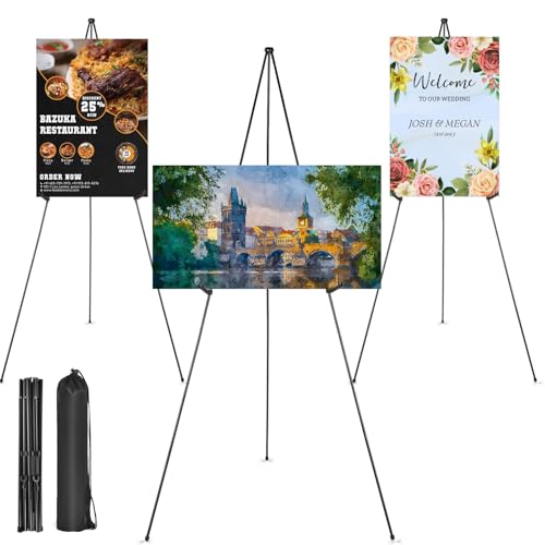 3 Pack Easel Stand for Display Wedding Sign & Poster, 63" Black Portable Metal Painting Easels Adjustable Art Easel Tripod Collapsible Floor Easel for Display Show, Arts,Crafts,Painting, - style: Black