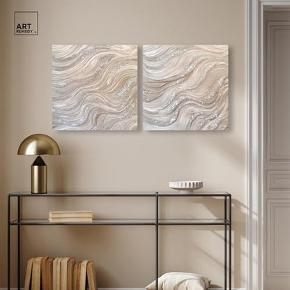 Art Remedy Silver Waves Set Canvas Set of 2 Earth Tone Abstract, Gallery Wrapped, 20 x 20 - color: Gallery Wrapped, size: 20" x 20"
