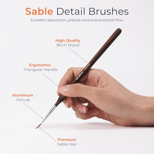 Nicpro 11 PCS Kolinsky Sable Miniature Paint Brushes, Professional Fine Detail Paint Brushes with Cloth Roll, Round Point Artist Brush Set for Miniatures, Acrylic & Figures, Model, Watercolor Details - size: 11 PCS