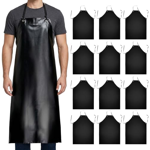 Xpose Safety Heavy Duty Vinyl Waterproof Aprons, White - For Home, Industrial and Commercial Use - Chemical Resistant - color: Black, style: 12 Pack