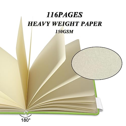5" x 5" Hardcover Sketch Book,Small Mixed Media Sketch Pad,58 Sheets 150GSM Acid-Free Artist Drawing Paper,Travel Journal Blank Notebook for Painting,Illustration,Art Supplies.Hami Melon Green - color: 150gsm PU-hami melon green