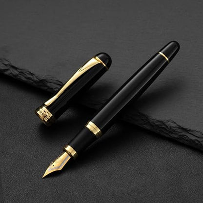Luxury Fountain Pen Set – 46g Metal Calligraphy Pen with Gift Box, 2 Ink Cartridge Sets (Black & Blue), Flex Nib Writing Pen for Beginners & Professionals (Black) - color: Black