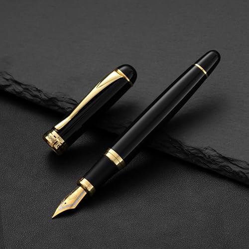 Luxury Fountain Pen Set – 46g Metal Calligraphy Pen with Gift Box, 2 Ink Cartridge Sets (Black & Blue), Flex Nib Writing Pen for Beginners & Professionals (Black) - color: Black