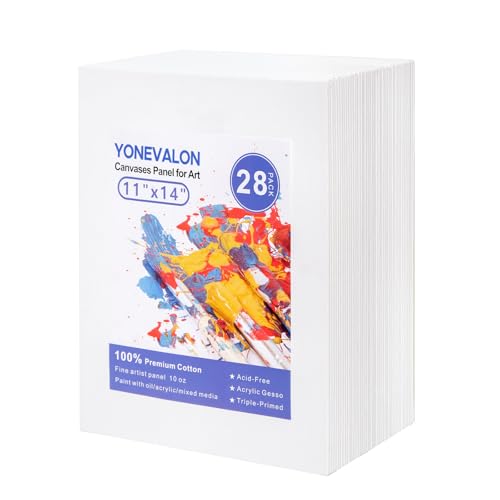 Canvases for Painting 28 Pack, 11x14 inch Blank Painting Canvas Boards, Primed Acid-Free 100% Cotton Canvas Panels for Acrylic Oil Tempera Watercolor Paints, Art Supplies - size: 11"x14" - 28pcs