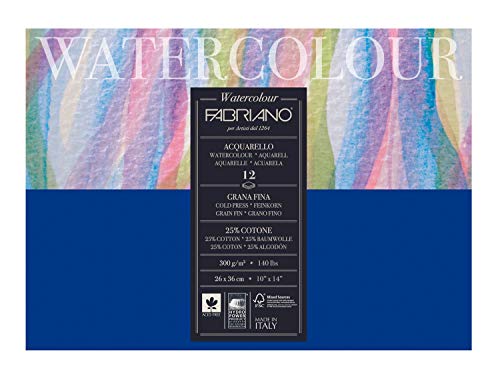 Fabriano Watercolours and All Wet Media Pad - 12 Sheets - 300gsm - Acid - Fine Grain - size: 15 x 36 x 0.5 cm