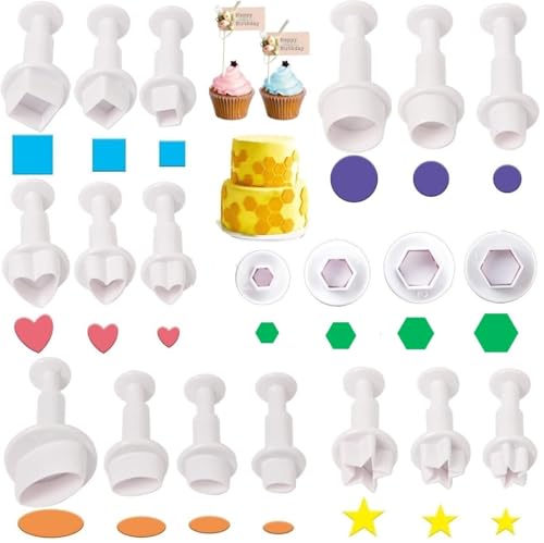 20 Pcs Cookie Cutters,Fondant Cake Cookie Plunger Cutter,Mini Plastic Biscuit Plunger Fondant Decorating Mold Heart Square Oval Circular Star Hexagon Cutters - color: Cookie Cutter