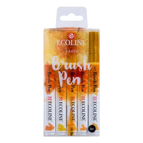 Ecoline Brush Pen Set of 5 Liquid Watercolor Pens – Earth Colors | Blendable Brush Markers for Hand Lettering, Drawing, & Crafts - color: Earth
