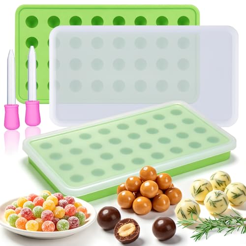 AIERSA 2Pcs Silicone Molds for Herb-Infused Oil Cubes, 32 Cavity Candy Gummy Molds with Lids & 2 Droppers for DIY Circular Gummies, Homemade Herbal Blocks, Jello, Pralines Caramels - color: round 2pcs