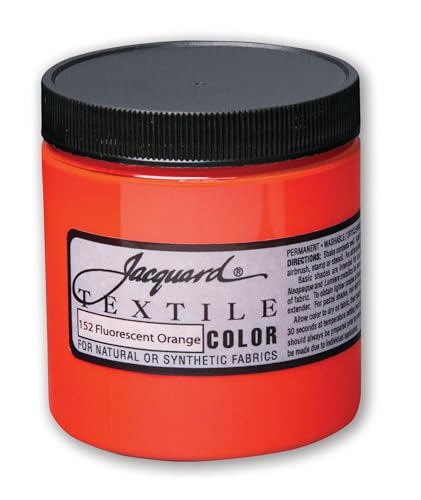 Jacquard Textile Color Fluorescent Orange - Permanent Fabric Paint for Clothes, Furniture Upholstery, Shoes or Tote Bags – Indoor & Outdoor Fabric Paint – 8 Oz Jar, Upholstery Fabric Paint - color: Fluorescent Orange, size: 8 Fl Oz (Pack of 1)