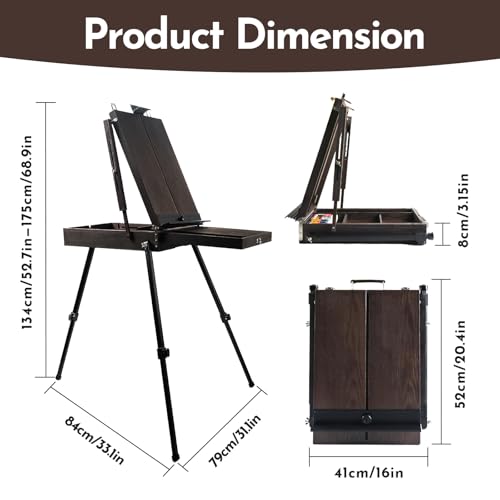 CONDA 70” Art Set with French Easel of Aluminum Legs, Folding Sketch Painting Easel with Drawer, Tripod Easel Stand for Painting, Sketching, Display - color: Upgraded Version-Brown