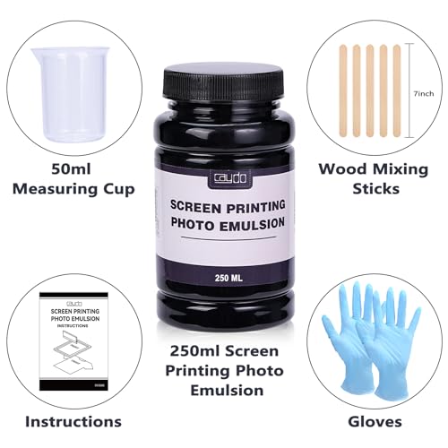 Caydo Screen Printing Photo Emulsion (8.5 oz), Diazo Sensitizer(1g), Measuring Cup, Gloves, and 5 Stir Sticks, Pre-Sensitized Photo Emulsion Screen Printing Supplies for Screen Printing and Fabric