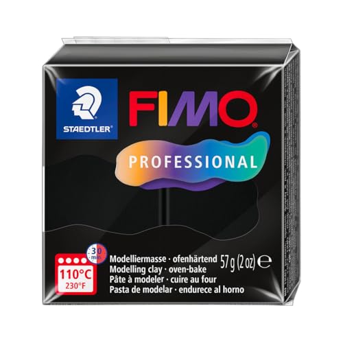 STAEDTLER Polymer Modelling Clay - FIMO Professional - Oven Bake Clay - Black, 57g - 1 Block, 8040-9 - color: Black
