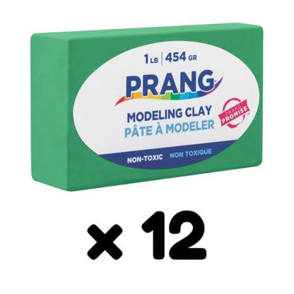 Prang Modeling Clay, Green, 1 lb. Block, Case of 12 Blocks, 192 oz. Total | Pliable, Non-Hardening, Non-Staining, Easy Clean-Up, Perfect for Preschool and Elementary Aged Children - color: Green, size: 1 lb. (Pack of 12)