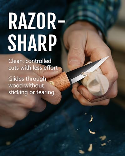 ravs Whittling Knife with Leather Sheath, Wood Carving Knife with High Carbon Steel Blade, Titanium Coating Sloyd Knife with Ergonomic Handle, Wood Carving Tools for Beginners & Professionals