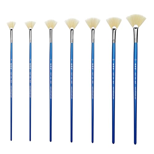 XDT#606 Fan Artist Paint Brush 7 Piece Set Medium Stiff Hog Bristle Extra Long Handle #0#2#4#6#8#10#12, Acrylic Oil Watercolor - size: Hog Bristle 7Pc