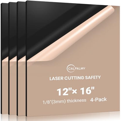 CALPALMY (4-Pack) Black Acrylic Sheet 12" x 16" x 1/8" (3mm), Opaque Plexiglass Panels for Laser Cutting, Engraving, CNC Routing, DIY Crafts & Signage, Protective Film on Both Sides - color: Black (Laser Cut), size: 12"x16", 1/8" Thick