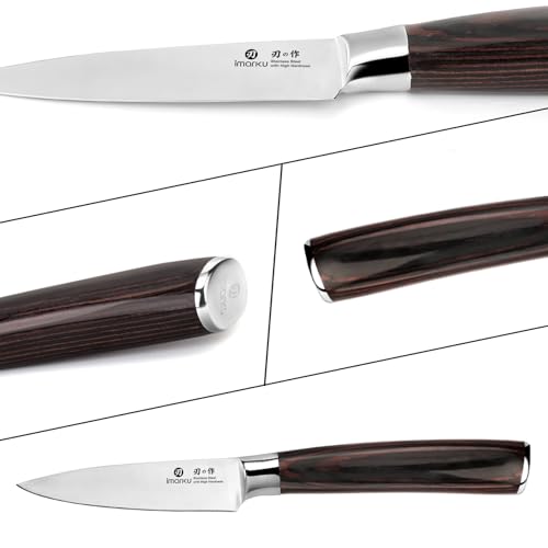 imarku Paring Knife - Paring Knives, 3.5 Inch Small Kitchen Knifes - Japanese High Carbon Stainless Steel Fruit Knife, Ergonomic Pakkawood Handle, Ultra Sharp Blade, Unique Gifts for Men and Women - color: Brown Handle