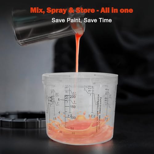 Disposable Paint Spray Gun Cup Liners & Lid System, 50Pcs Standard 6.76 Ounce (200ml) Kit - 125 Mic- 50 Cup Liners, 50 Lids with Strainer, 1 Hard Cup with Retainer Ring 20 Plugs - size: 6.76 Ounce (125Mic) Kit-50PCS