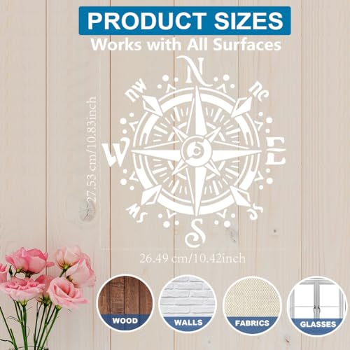 MAYJOYDIY Compass Stencil 11.8×11.8inch Large Compass Rose Stencil Template with Paint Brush Reusable Nautical Journey Travel Tool Stencil for Painting on Furniture Wood Canvas Paper Wall - color: Compass Rose