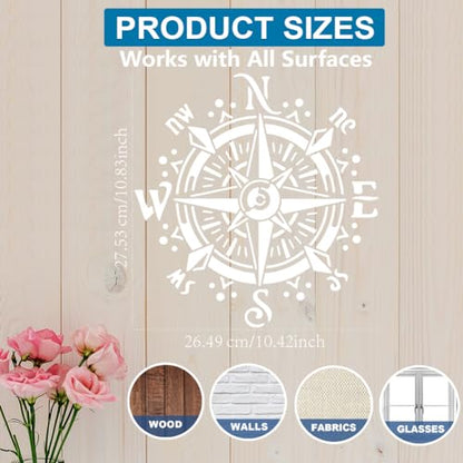 MAYJOYDIY Compass Stencil 11.8×11.8inch Large Compass Rose Stencil Template with Paint Brush Reusable Nautical Journey Travel Tool Stencil for Painting on Furniture Wood Canvas Paper Wall - color: Compass Rose