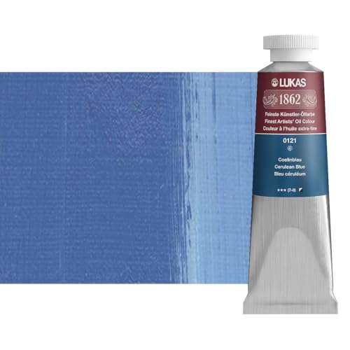 Lukas 1862 Professional German Oil Paint, Cerulean Blue 37 mL - w/Beeswax & Non-Yellowing Sunflower Oil, Short Drying Time, Smooth, Outstanding Lightfastness - color: Cerulean Blue, size: 1.25 Fl Oz (Pack of 1)