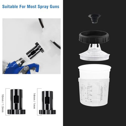 Disposable Paint Spray Gun Cup 50 Pack 6.7 Ounce(200ML) Disposable Mixing Cups for Automotive Spray Gun with 50 Liners and Lids System, with Retainer Ring, 10 Plugs, 2 Adapters for Paint Gun - size: 6.7 Ounce- 50pack