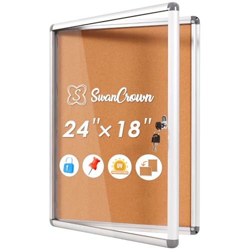 SWANCROWN 24x18 in Enclosed Bulletin Board, Lockable Cork Noticeboard 3xA4 | Tamperproof, Shatterproof, Wall Mount, Silver Aluminum Frame, Display Case for Notice, Message, Menu, Poster - color: Sliver-c, size: 24x18 in
