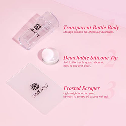 Saviland French Manicure Kit: French Tip Nail Stamp with White Gel Nail Polish Set, Jelly Silicone Nail Stamper Nail Stamper Kit for French Nails Home DIY Nail Salon - color: 1B-2White