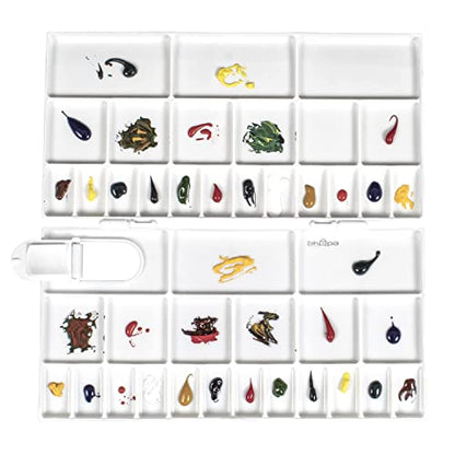 ZAHEPA Paint Tray, Large Paint Palette Box with Thumb Hole, Plastic Paint Tray Palette with 41 Compartments, 24 Wells & 12 Mixing Areas, Watercolor Mixing Tray with Plastic Lid Art Palette for Artists - style: Rectangle - 41 Compartments