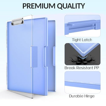 Sooez Clipboard with Storage, Heavy Duty Cleaview Clip Boards 8.5x11 with Dual Storage, Dry Erase Plastic Nursing Clipboard, High Capacity Clipboards Folder for Teacher Nurse, School & Office Supplies - color: Light Blue