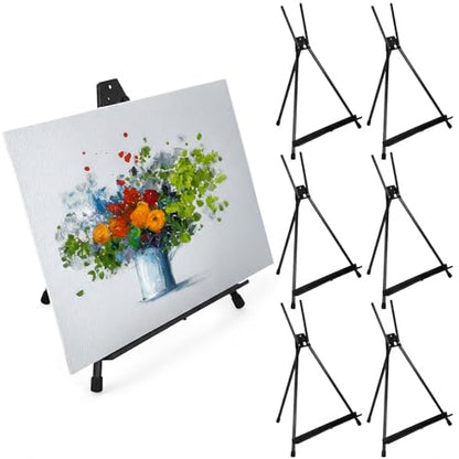 Zonon 6 Pcs Aluminum 15'' to 21'' Tabletop Display Easel for Painting Adjustable Folding Table Stand with Extension Arms Rubber Feet for Whiteboard Canvas Poster Sign Picture Artist(Black) - color: Black