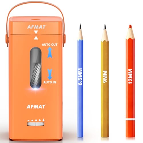 AFMAT Electric Pencil Sharpener, Fully Automatic Pencil Sharpener, Auto in & Out, Rechargeable Hands-Free Sharpeners for Jumbo & Colored Pencils (6.5-12mm), Portable for Home/Classroom/Office PSC6 - color: Orange